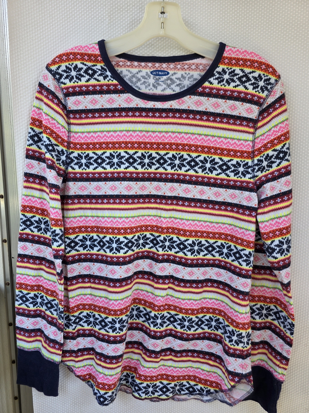 Old Navy Multicolor Fair Isle Stripe Sweater - Pink, Navy, White, Yellow, Green